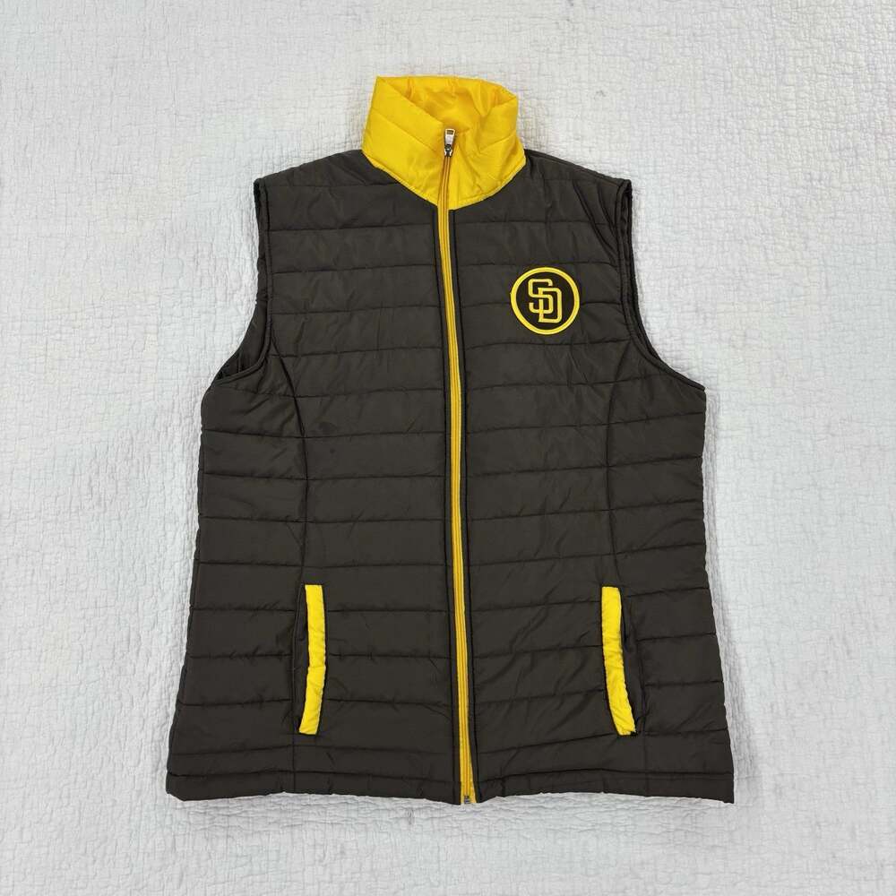 San Diego Padres Lightweight Size XL Puffer Vest Brown Yellow Logo Promo